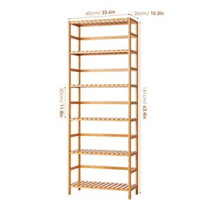 FOTOSOK 6-Tier Bamboo Shelf, Bamboo Bookcase with Adjustable Shelves, Free Standing Storage Shelf Unit, Plant Flower Stand for Kitchen, Bathroom, Home Office, Natural