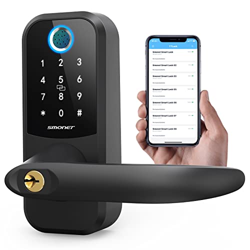 Fingerprint Door Lock, SMONET Smart Lock with Reversible Handle,Keyless Entry Biometric Door Lock with Keypad,Digital Electronic Bluetooth Door Lock for Home Apartment