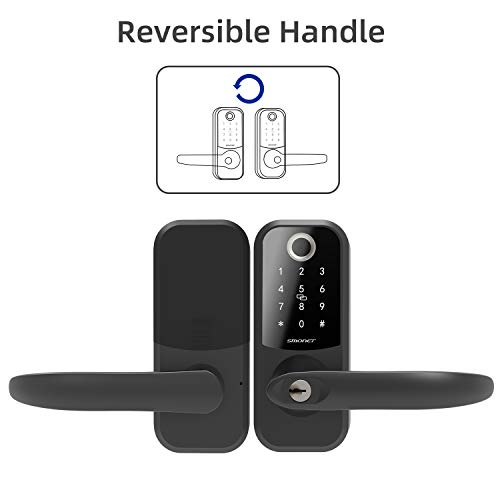 Fingerprint Door Lock, SMONET Smart Lock with Reversible Handle,Keyless Entry Biometric Door Lock with Keypad,Digital Electronic Bluetooth Door Lock for Home Apartment