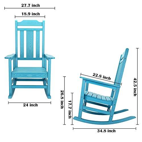 Patio Rocking Chair Set of 2, All Weather Resistant Outdoor Indoor Fade-Resistant Patio Rocker Chair，Stable Durable Smooth Rocking, Comfortable Easy to Maintain, Load Bearing 350 lbs - Lake Blue