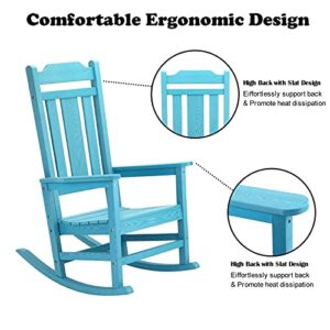 Patio Rocking Chair Set of 2, All Weather Resistant Outdoor Indoor Fade-Resistant Patio Rocker Chair，Stable Durable Smooth Rocking, Comfortable Easy to Maintain, Load Bearing 350 lbs - Lake Blue