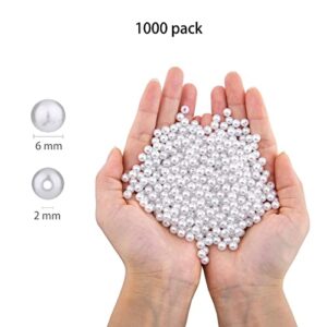 Hapeper 1000 Pack 6mm Plastic Pearl Beads, Round Artificial Pearls with Hole for DIY Craft Jewelry Making Necklace Bracelet (White)