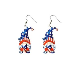 Acrylic Patriotic Earrings American Flag Printed Earring Sunflower Butterfly Gnome Independence Day Drop Dangle Earring for Women Girl 4th of July Jewelry Gift-gnome