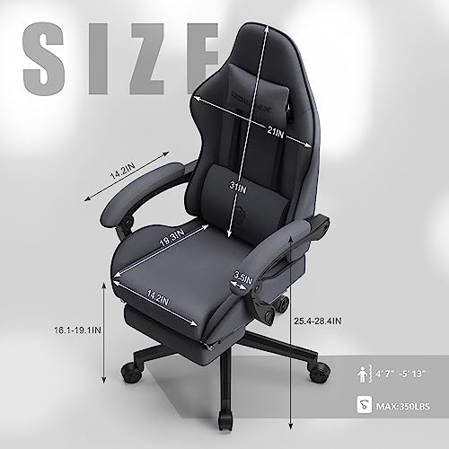 Dowinx Gaming Chair Fabric with Pocket Spring Cushion, Massage Game Chair Cloth with Headrest, Ergonomic Computer Chair with Footrest 290LBS, Grey