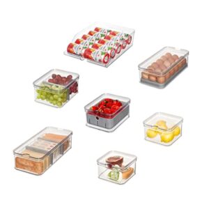 idesign plastic refrigerator organizer bin set the spruce fridge binz, set of 7, clear/matte gray, 7 count