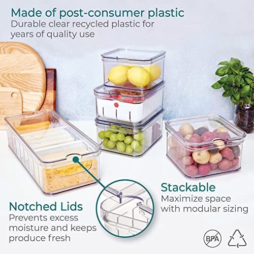 iDesign Plastic Refrigerator Organizer Bin Set The Spruce Fridge Binz, Set of 5, Clear/Matte White, 5 Count