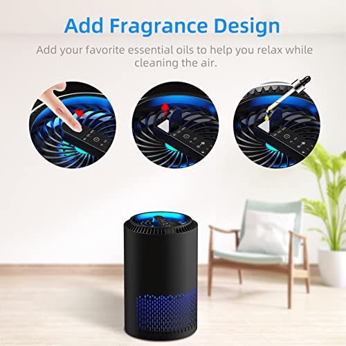 POMORON Air Purifiers for Bedroom HEPA Air Filter for Smoke Pollen Dander Hair 22dB Quiet Air Cleaner for Home, Bedroom, Living Room, Kitchen - Black