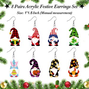 8 Pairs Gnome Earrings for Women Gnome Jewelry Gift Women's Drop and Dangle Earrings for Easter Mother's Day Summer Valentine's Day Christmas New Year (Cute Style)