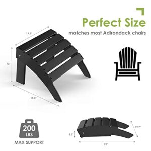 GREENVINES Adirondack Ottoman, HDPE All Weather Outdoor Adirondack Chair Footrest, Plastic Folding Footstool for Deck Backyard Patio Outdoor Poolside Porch Lawn Indoor, 19.7 inch Width, Black