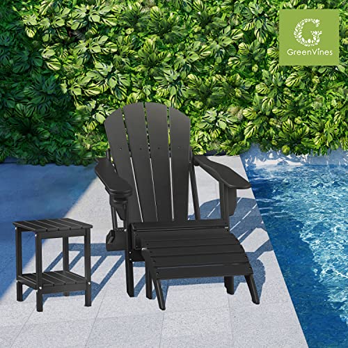 GREENVINES Adirondack Ottoman, HDPE All Weather Outdoor Adirondack Chair Footrest, Plastic Folding Footstool for Deck Backyard Patio Outdoor Poolside Porch Lawn Indoor, 19.7 inch Width, Black