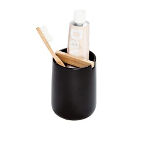 idesign ceramic earth collection toothbrush holder with paulownia wood divider, one size, matte black/natural