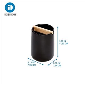 iDesign Ceramic Earth Collection Toothbrush Holder with Paulownia Wood Divider, One Size, Matte Black/Natural