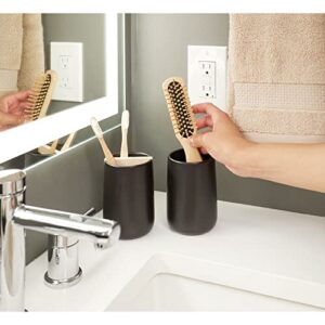 iDesign Ceramic Earth Collection Toothbrush Holder with Paulownia Wood Divider, One Size, Matte Black/Natural