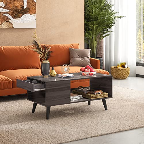 WLIVE Coffee Table for Living Room,Small Coffee Table with Storage,Mid-Century Modern Wood Table with 1 Drawer,Home,Grey.