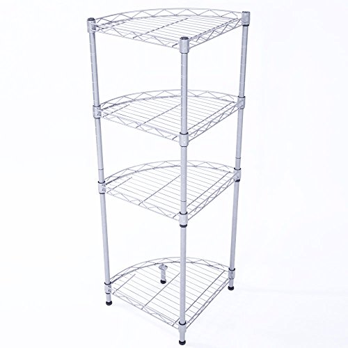 Gappys Kitchen Steel Corner Shelf Rack - 4-Layer Pot Rack Storage Organizer Heavy Duty Shelves Shelf Holder Shelving Unit Silver 11.81 x 11.81 x 35.43 inch XM-243S 0