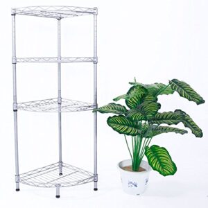 Gappys Kitchen Steel Corner Shelf Rack - 4-Layer Pot Rack Storage Organizer Heavy Duty Shelves Shelf Holder Shelving Unit Silver 11.81 x 11.81 x 35.43 inch XM-243S 0