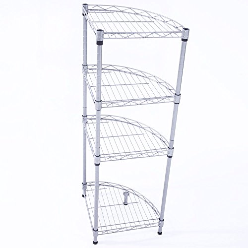 Gappys Kitchen Steel Corner Shelf Rack - 4-Layer Pot Rack Storage Organizer Heavy Duty Shelves Shelf Holder Shelving Unit Silver 11.81 x 11.81 x 35.43 inch XM-243S 0