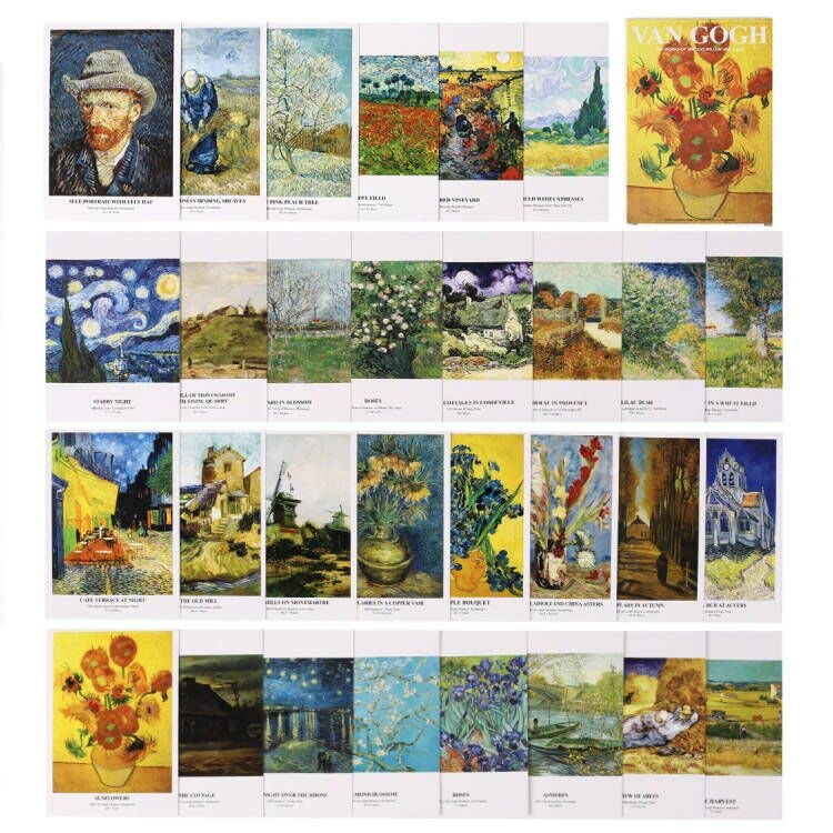 OUSBA Van Gogh Art Postcards - 30PCS Art Gift Invitation Post Cards Set Famous Painting Starry Night Sunflowers Famous Paintings Postcards for Chidren, Friends,Family, MXP01