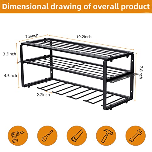 WUSHENG Power Tool Organizer, Tool Organizers and Storage Heavy Duty Floating Drill Holder 3 Layers Wall Mounted Tool Rack for Handheld Cordless Tools Battery Powered Tools