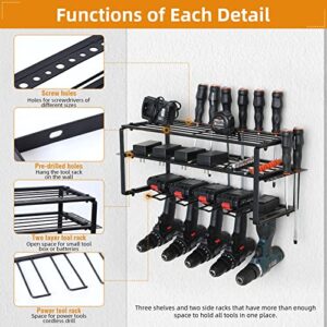 WUSHENG Power Tool Organizer, Tool Organizers and Storage Heavy Duty Floating Drill Holder 3 Layers Wall Mounted Tool Rack for Handheld Cordless Tools Battery Powered Tools