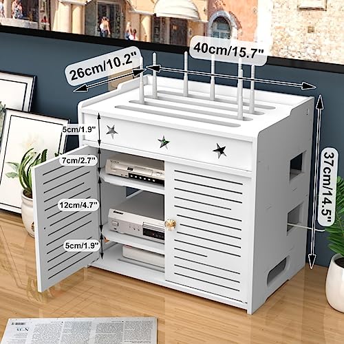 Cabinets Floating Shelf,WiFi Router Modem, Cable Power Plug Wire Storage Boxes, Multi-Function Storage Rack with Door (Color : White, Size : 37x26x40cm)