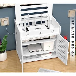 Cabinets Floating Shelf,WiFi Router Modem, Cable Power Plug Wire Storage Boxes, Multi-Function Storage Rack with Door (Color : White, Size : 37x26x40cm)