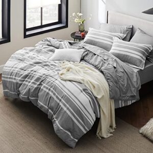 bedsure bed in a bag full size 7 pieces, gray white striped bedding comforter sets all season bed set, 2 pillow shams, flat sheet, fitted sheet and 2 pillowcases