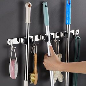 PENGKE Broom Holder Mop Hangers Wall Mount Heavy Duty Stainless Steel Wall Hooks Storage for Home Laundry Room Garden Garage Closet Kitchen(Black)