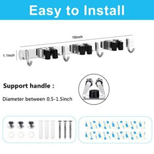 PENGKE Broom Holder Mop Hangers Wall Mount Heavy Duty Stainless Steel Wall Hooks Storage for Home Laundry Room Garden Garage Closet Kitchen(Black)