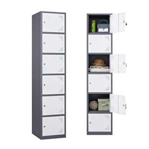 letaya metal lockers for employees,71" steel storage cabinet with 6 door lockable for office staff,home sundries,gym,school (white)