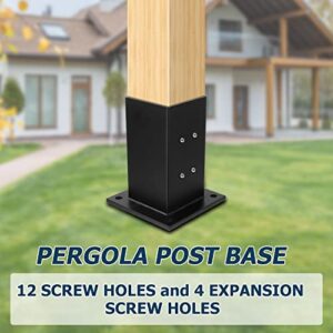 Soobool 4x4 DIY Pergola Bracket Kit with Black Powder Coated, Aluminium Alloy, 4 Arm Pergola 3-Way Corner Extension Brackets and 4 Solos Pergola Post Base for 4x4 Wood Post(Actual: 3.5"x3.5")