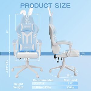 JOYFLY Kawaii Gaming Chair for Girls, Kawaii Computer Gamer Chair for Teens Adults Ergonomic PC Chair with High Back, Headrest, and Lumbar Support (Light Blue)