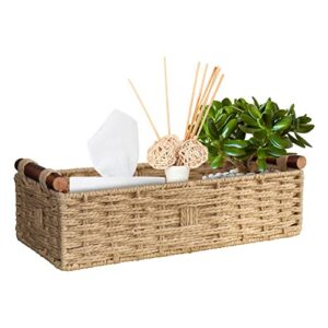 round paper rope storage basket wicker baskets for organizing with handle decorative storage bins for countertop toilet paper basket for toilet tank top small baskets set,beige
