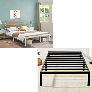 greenforest bed frame queen size with wooden headboard platform bed with metal support slats and twin bed frame tool-free assembly metal platform