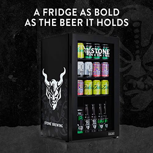 NewAir Beverage Refrigerator Cooler with 126 Can Capacity - Mini Bar Beer Fridge with Right Hinge Glass Door - Cools to 37F - Stone Brewing