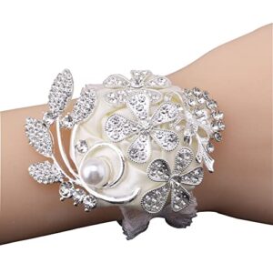 wanlian wrist corsage peal diamond boutonniere for bride bridesmaid prom wedding ceremony anniversary 1 pieces (ivory)