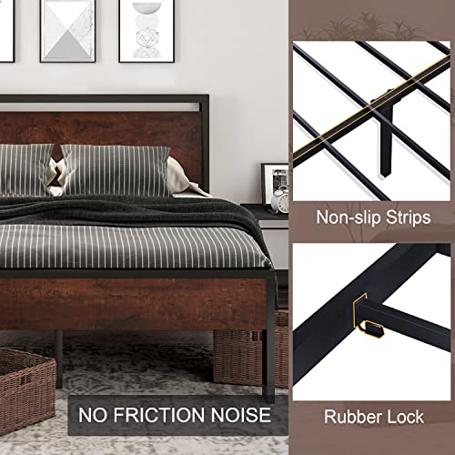 SHA CERLIN 14 Inch King Size Metal Platform Bed Frame with Wooden Headboard and Footboard, Mattress Foundation, No Box Spring Needed, Large Under Bed Storage, Non-Slip Without Noise, Mahogany