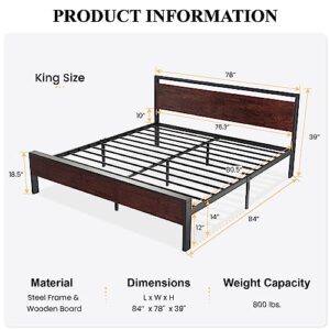 SHA CERLIN 14 Inch King Size Metal Platform Bed Frame with Wooden Headboard and Footboard, Mattress Foundation, No Box Spring Needed, Large Under Bed Storage, Non-Slip Without Noise, Mahogany