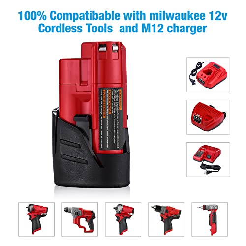 Powerextra M12 Batteries 3500mAh, Upgraded Lithium-ion Replacement Milwaukee M12 Battery for 48-11-2411 48-11-2420 48-11-2401 48-11-2402 48-11-2401, Compatible with M12 Milwaukee Tools, 2 Pack