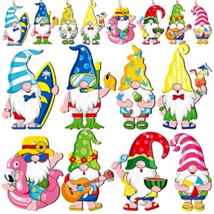 40 pcs summer wooden gnome hanging ornaments for tree hawaiian wooden gift tags with string summer party elf wooden decoration summer tree hanging ornaments beach party supplies luau party decorations