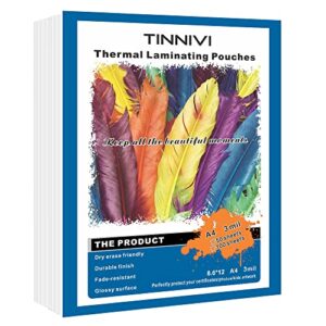 tinnivi thermal laminating pouches, 3mil, 8.6"x12" inches for letter size products, clear laminating sheets for laminator machine, 50 pack