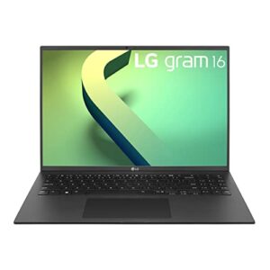 lg gram (2022) 16z90q ultra lightweight laptop, 16" (2560 x 1600) ips display, intel evo 12th gen i7 1260p processor, 16gb lpddr5, 1tb nvme ssd, fhd webcam, wifi 6e, thunderbolt 4, windows 11, black