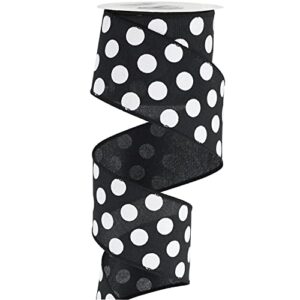 meedee black ribbon with white dots black and white polka dot ribbon 2.5 inch black wired ribbon for black & white welcome front door burlap wreath pet wreath dog wreath ribbon gift basket, 10 yards