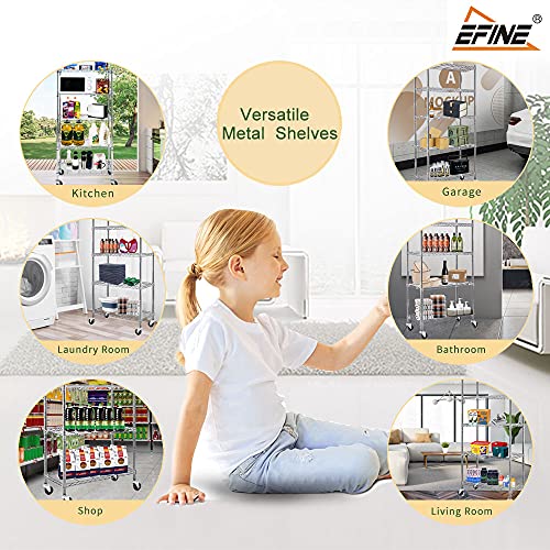 EFINE Chrome 5-Shelf Shelving Units and Storage on 3'' Wheels with 5 Shelf Liners, Adjustable Heavy Duty Steel Wire Shelving Unit for Garage, Kitchen, Office (30W x 14D x 63.7H) Pole Diameter 1 Inch