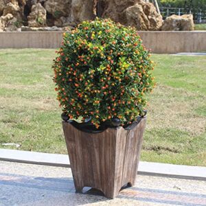 ECOLVANT Two 20''T Artificial Boxwood Topiary Ball Tree UV Resistant Potted Plants Artificial Flower Buds Tree for Indoor Outdoor Home Garden (Orange Flowers, 2)