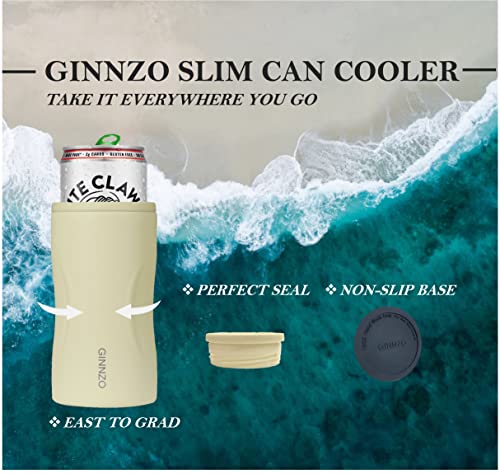 Ginnzo Slim Can Cooler - Double Walled Stainless Steel CanKoozie | 12 Oz Insulated Drink Holder for Tall Skinny Hard Seltzer/Beer/Soda/Energy Drinks (Sunlight)