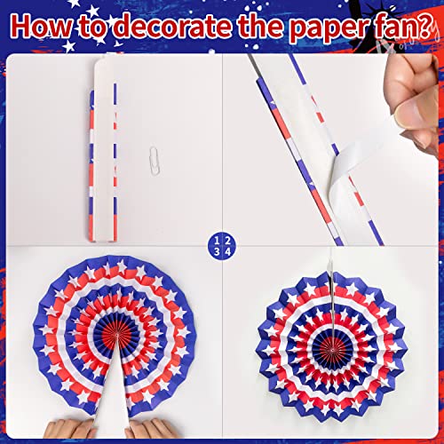 4th of July Decorations, Independence Day Party Supplies, 12 Pcs Patriotic Day Paper Fans, Red White and Blue Hanging Decorations for Memorial Day, Fouth of July Celebration Decorations for Americans