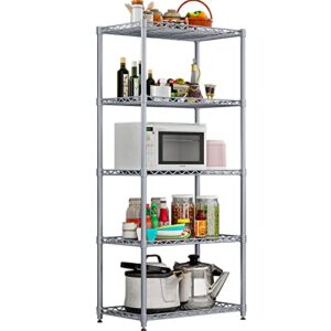 ingiordar 5-shelf metal shelving storage unit with adjustable legs wire organizer rack for bathroom kitchen garage,(silver，29.5 "l x 13.8" w x 62.2 "h)