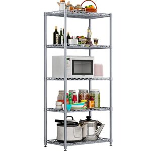 INGIORDAR 5-Shelf Metal Shelving Storage Unit with Adjustable Legs Wire Organizer Rack for Bathroom Kitchen Garage,(Silver，29.5 "L x 13.8" W x 62.2 "H)