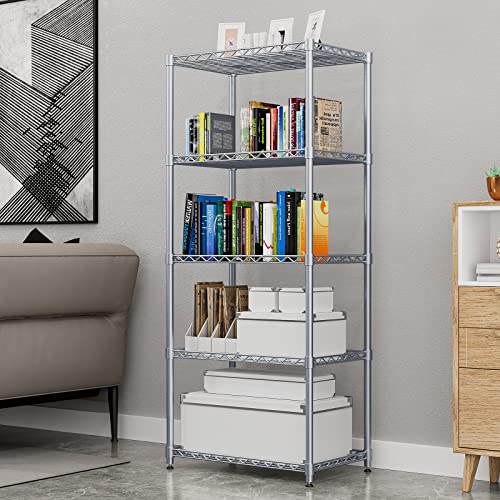 INGIORDAR 5-Shelf Metal Shelving Storage Unit with Adjustable Legs Wire Organizer Rack for Bathroom Kitchen Garage,(Silver，29.5 "L x 13.8" W x 62.2 "H)